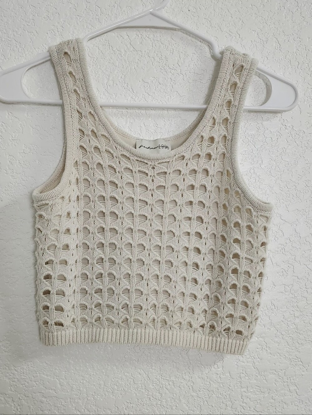 Openwork Crochet Tank Top in Cream by Unknown